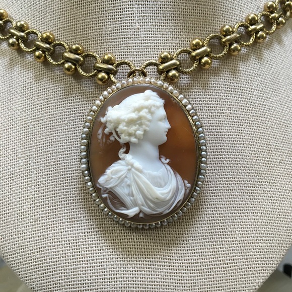 15k 18k Georgian Cameos w/Pearls- Solid Gold Demi Parure - Picture 2 of 14